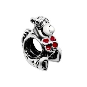 S925 Silver Tigger Holding Rose Red Small Flowers - NWT